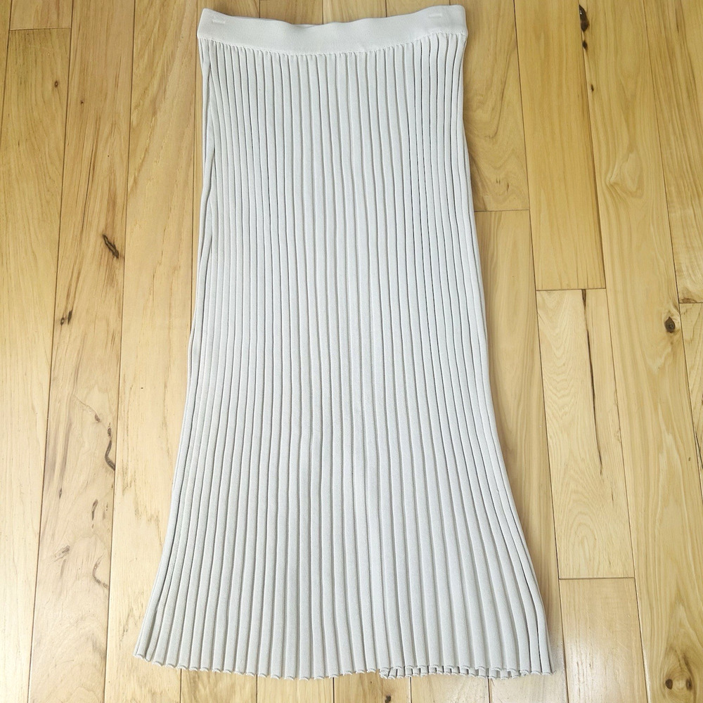House of Harlow Ribbed Midi Pencil Skirt M Neutral Capsule Minimalist Comfort